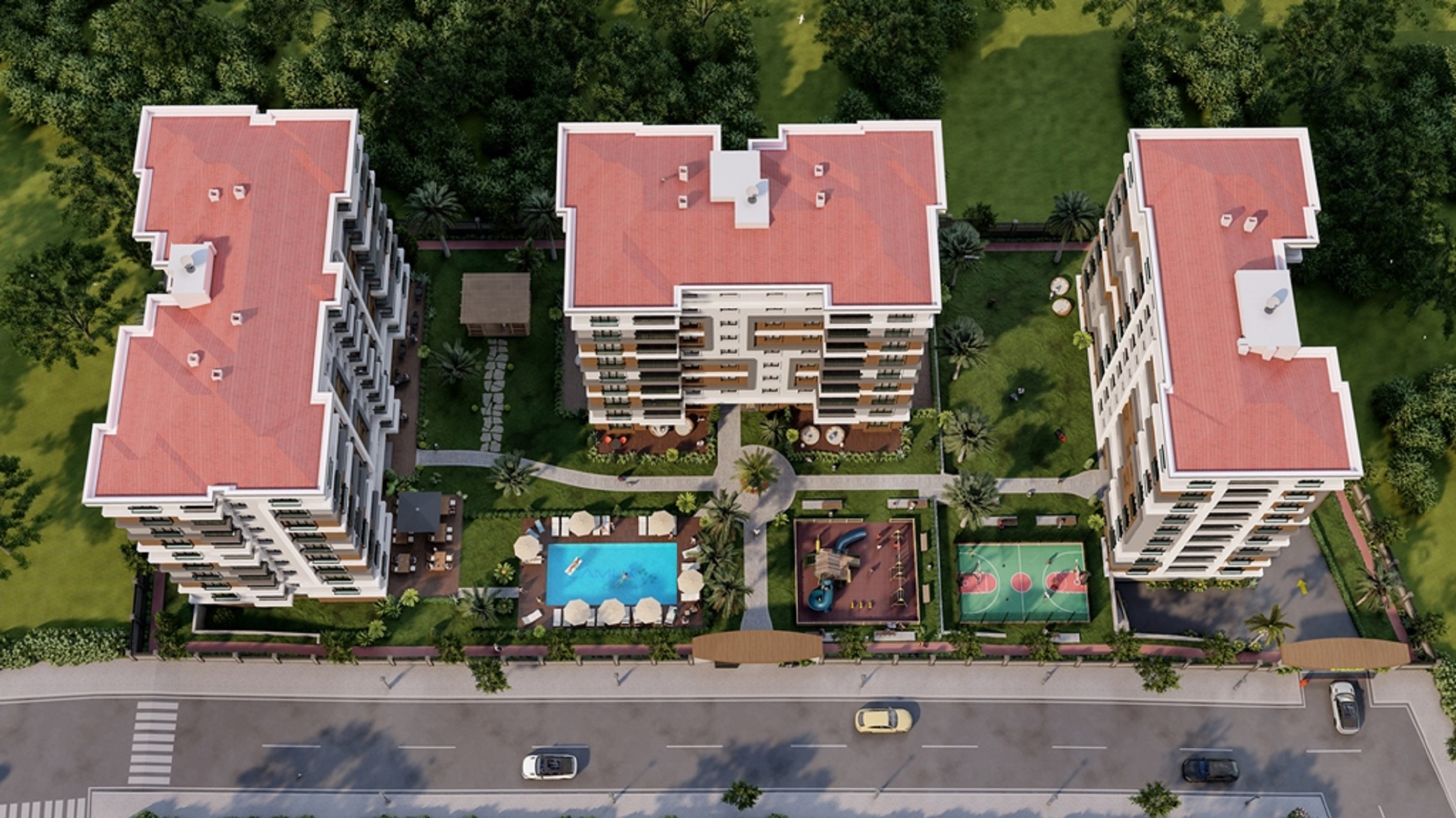 Istanbul Asian Garden Apartment For Sale - Arial view over the complex