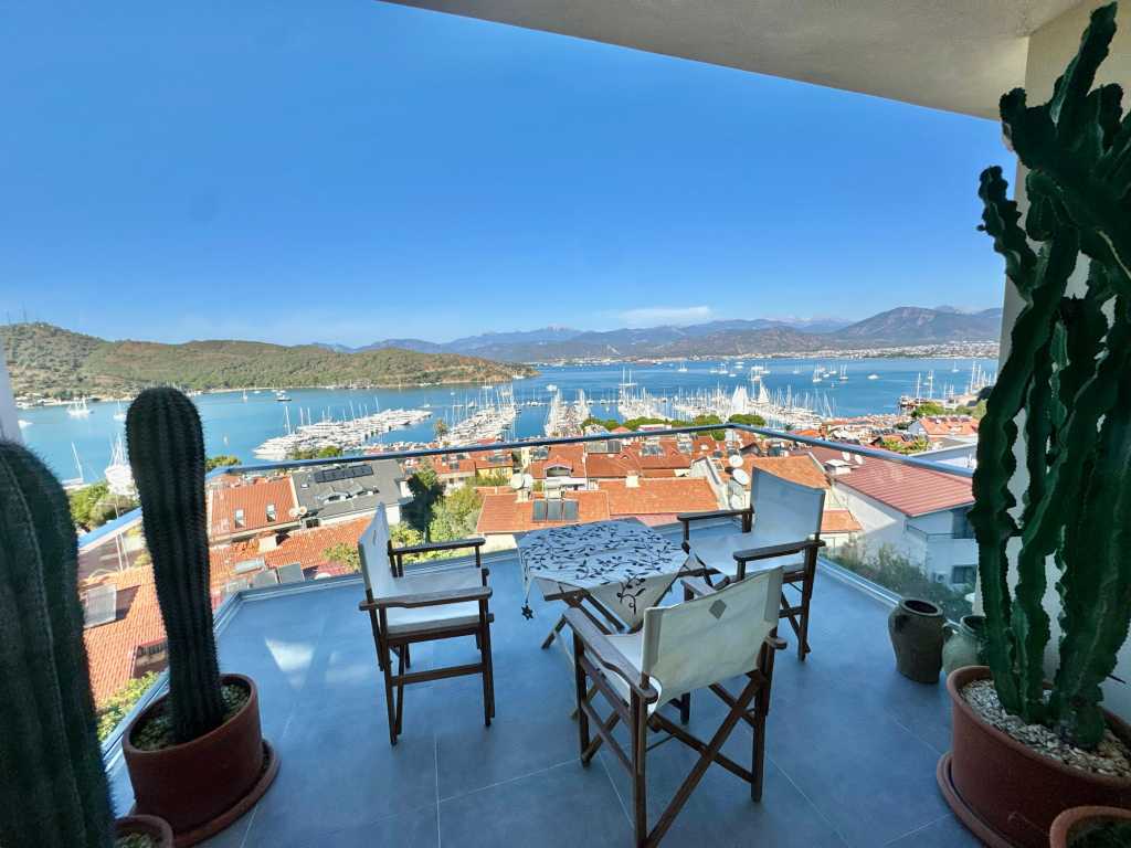 Sea-View Property For Sale In Fethiye - Terrace with breathtaking sea and marina views