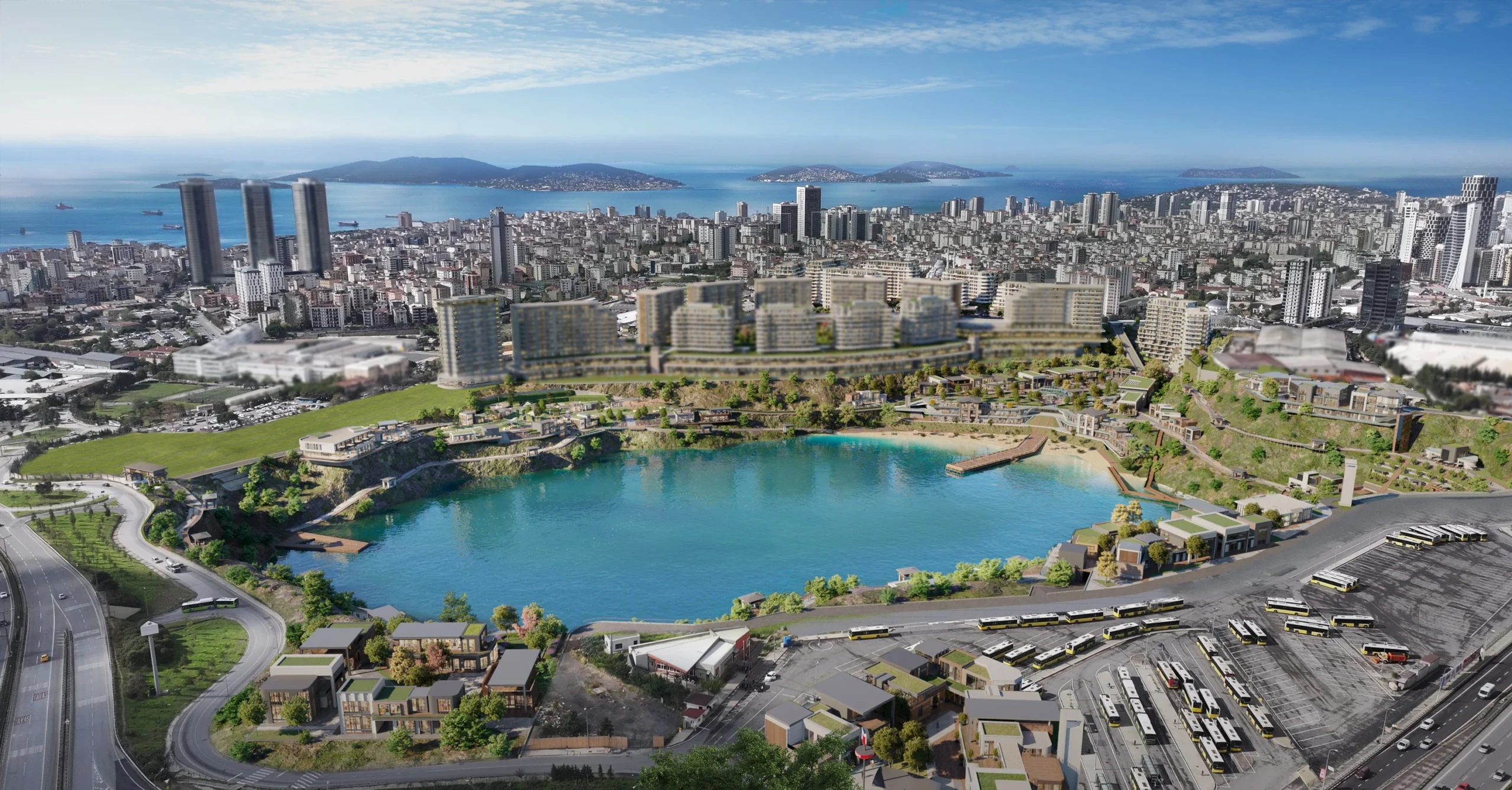 Prestigious Istanbul Apartments For Sale in Kartal - Complex with an artificial lake