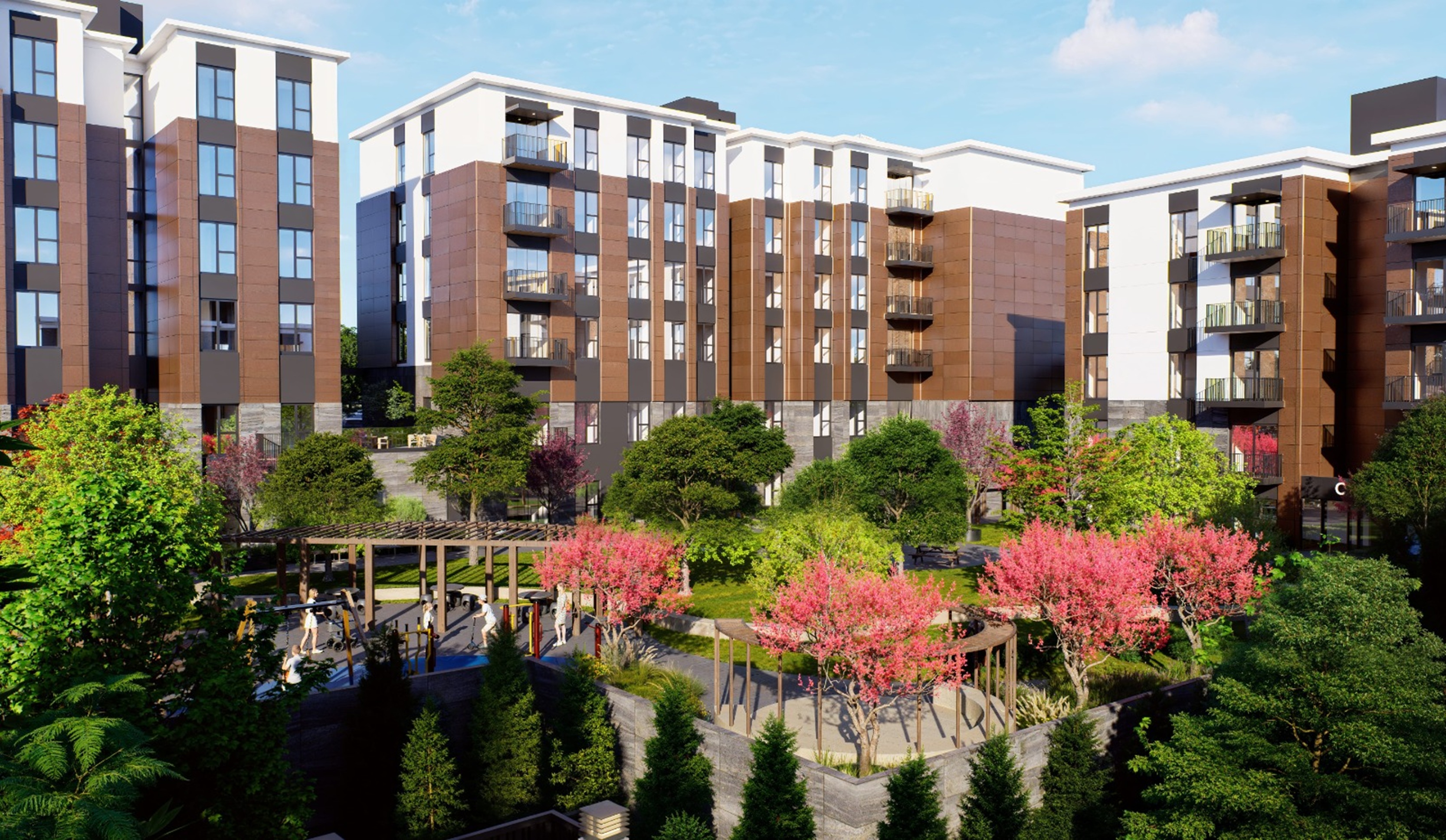 European Istanbul Apartments In Basaksehir For Sale - A low-rise complex with pretty social gardens