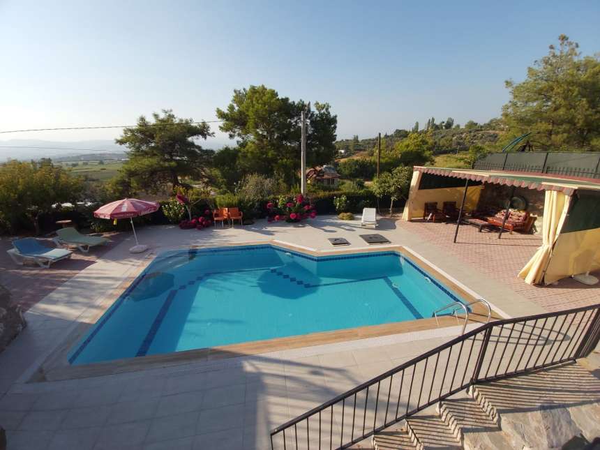 Countryside Villa In Fethiye For Sale - Private swimming pool, shaded seating area, and and terraces