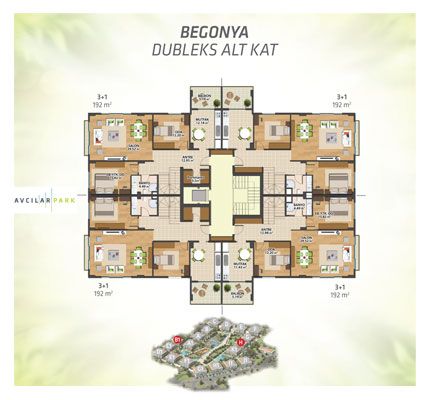 Low Rise Apartments For Sale In Istanbul - Sea Views- 3 bedroom garden duplex floor plan
