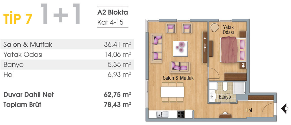 	 Affordable Luxury Apartments In Istanbul - For Sale - 1 bed floor plan