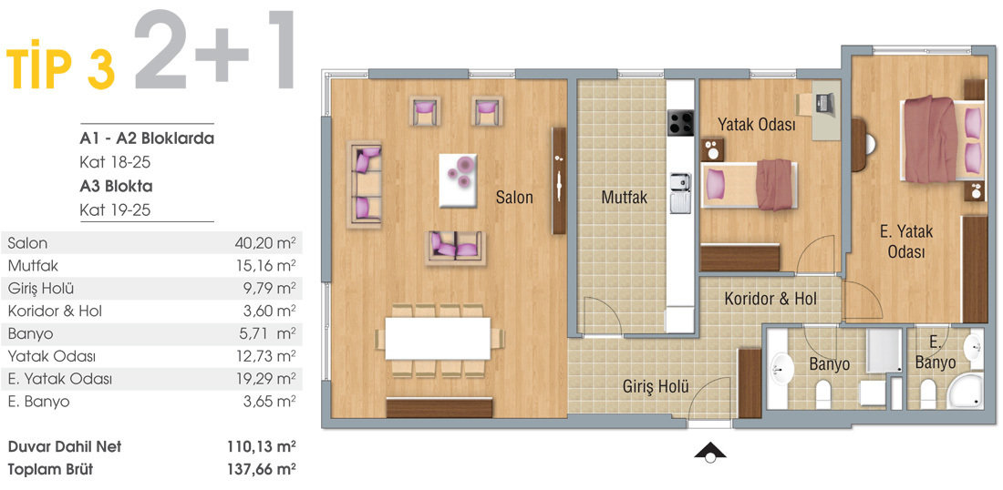 	 Affordable Luxury Apartments In Istanbul - For Sale - 2 bed floor plan